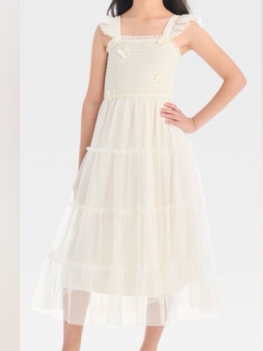 Girls Sleeveless off white mesh Butterfly Maxi Dress